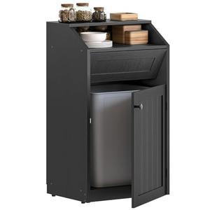 YATINEY Trash Cabinet, Freestanding Trash Can Cabinet, Wooden Recycling with Flip Door, Hidden Kitchen Garbage Can, 10 Gallon Laundry, for Kitchen, Laundry, Black WB01BB