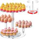 Tiered Cupcake Display Stand Rotatable Cake and Cupcake Tower Stand Combo Clear Acrylic Cake Holder with Tiered Tray for Dessert Pastry Birthday Wedding Party Table(4 Tire and Round)