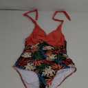 SUUKSESS Women Sexy Tummy Control One Piece Swimsuits Halter Push Up Bathing Suits (Large, #1 Coral Pink Leaf)
