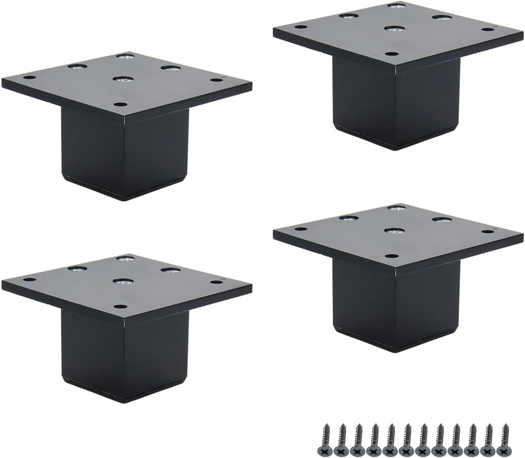 Wealrit 4 Pcs Metal Furniture Legs 2inch Tall Square Tube Cabinet Feet Table Support Legs Sofa Bed Leveling Feet(Black)