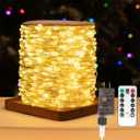 Fairy Lights Plug in,100FT 300LEDs Waterproof Led String Lights,8 Modes Remote Twinkle Light for Outdoor Indoor Christmas Wedding Birthday Garden Party Decorations,Silver Wire,Warm White