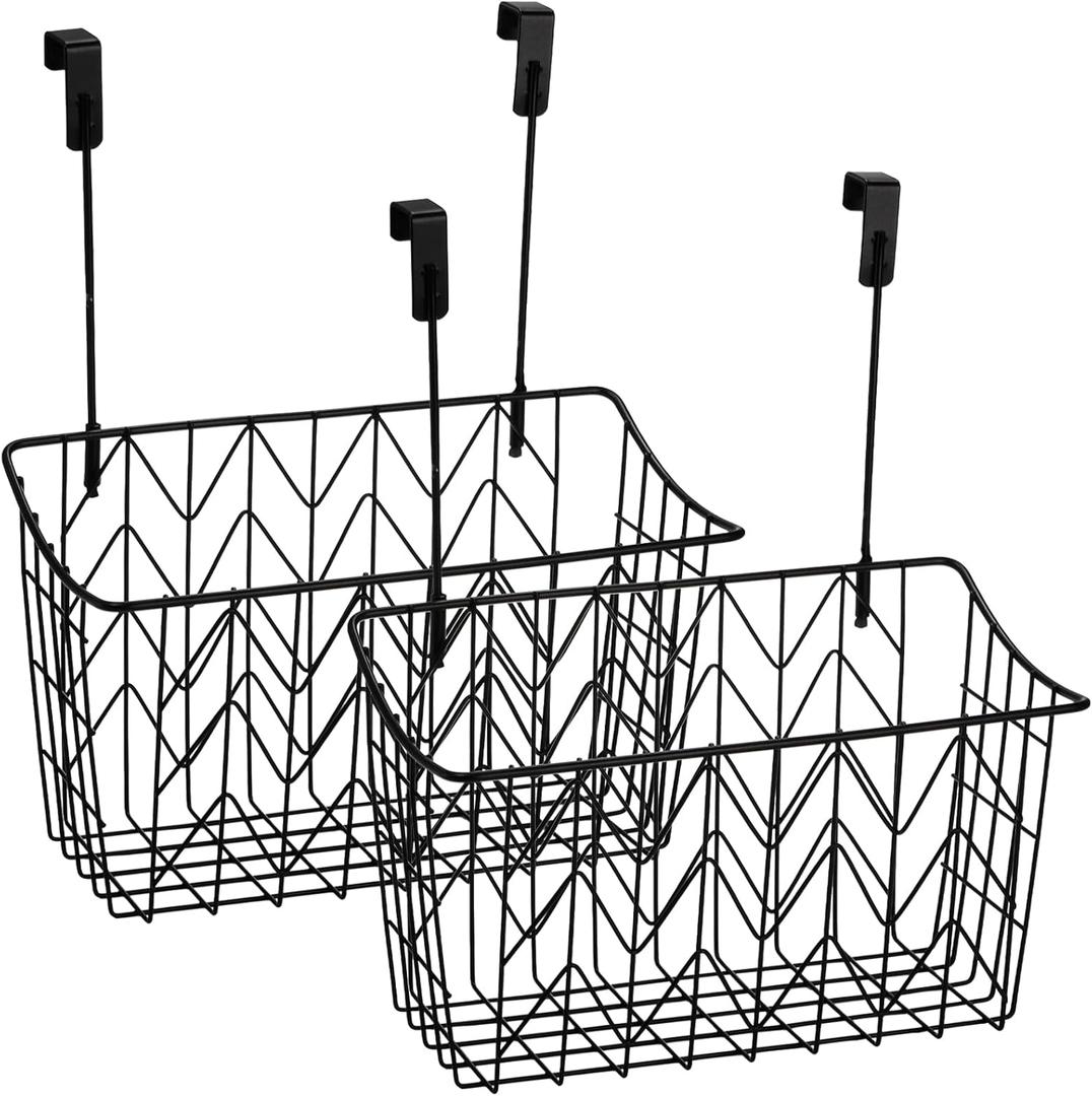 AVLA 2 Pack Over The Cabinet Door Organizer, Grid Storage Baskets with Hooks, Metal Wall Hanging Basket Holder Rack, Wire Kitchen Sink Organization Bin for Bathroom Shampoo, Body Wash