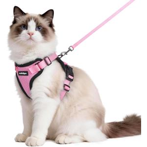 rabbitgoo Cat Harness and Leash for Walking, Escape Proof Soft Adjustable Vest Harnesses for Cats, Easy Control Breathable Reflective Strips Jacket, Pink, M