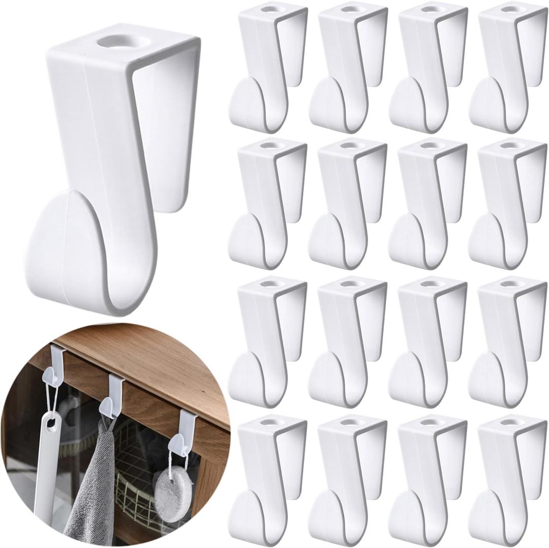 Over Cabinet Door Hooks, 20Pcs Plastic Multi-Purpose Over The Cupboard Drawer Hooks, Space Saver Heavy Duty Clothes Hanger Connector Hooks for Kitchen Bathroom Bedroom (White)