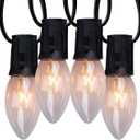 C9 Outdoor Christmas String Lights - 33ft Roofline Light, 100ft Total Length, Black Wire, multidirectional Bulbs