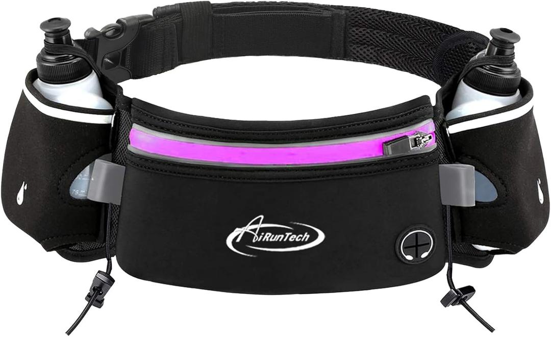 AiRunTech Hydration Running Belt with Water Bottle, Running Fanny Pack for Phone and Wallet Holder, Running Bag Runners Essentials Accessories Marathon Triathlon Walking Jogging Gear Gift 2*10 OZ bottles, Pink(with Buckle)