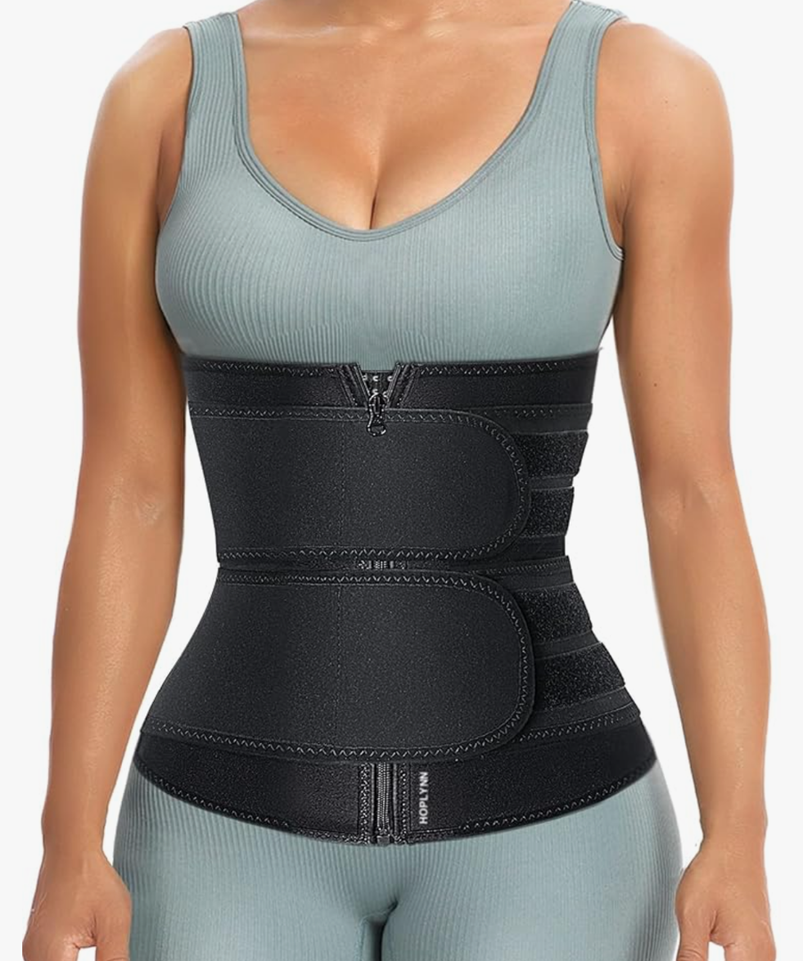 Sweat Waist Trainer for Women Two Belts, Neoprene Workout Corset Waist Trainer Cincher Trimmer Shaper Zipper 2XL