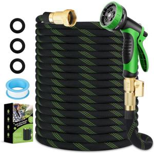 Upgraded 50FT Expanding Garden Hose with 10 Pattern Spray Nozzle,Lightweight Flexible Water Hose 50 FT,No-Kink Hose with 3/4" Brass Fittings,Burst-Resistant Durable Hose for Outdoor Yard Lawn Car Wash