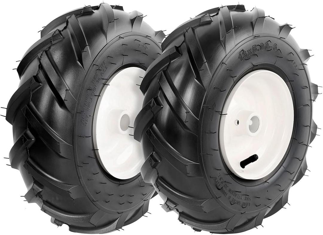 13x5.00-6" Tiller Tire and Wheel (3/4" Axle Size), 3-1/8" Centered Hub, Compatible with Craftsman & Troy-Bilt Tiller Tractor, Tillers, and Snowblower Tire Replacement Tires