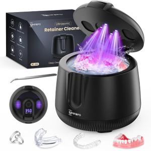Ultrasonic Retainer Cleaner Machine 48kHz, Dental Cleaning Pod, Ultrasonic Retainer Cleaner for Dentures, Aligners, Mouth Guards, Toothbrush Heads and Jewelry with 200ML Capacity, LAB Supply