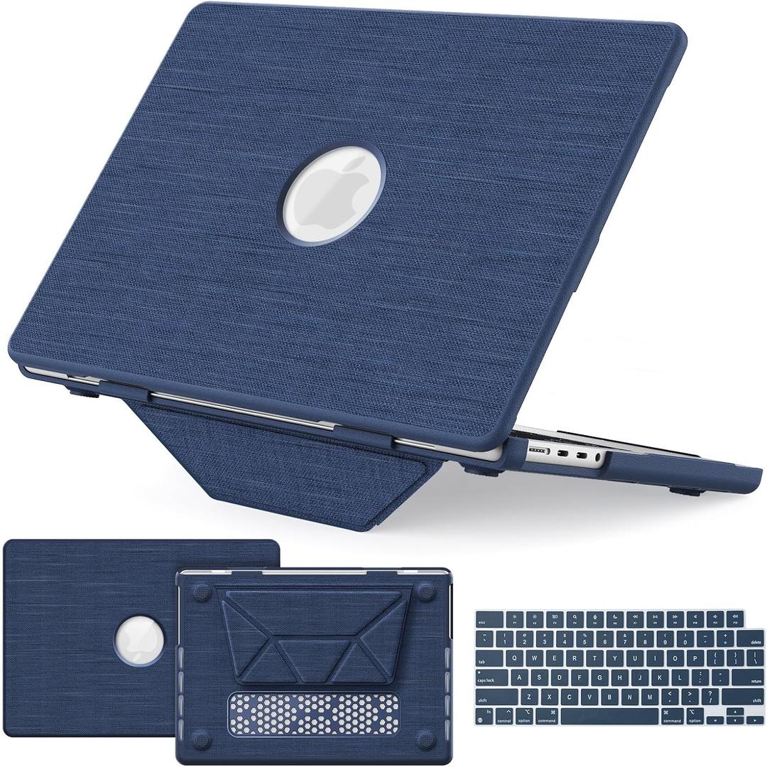 Compatible for MacBook Air 15 Inch Case M4 M3 M2 2026 2025-2023 A3241 A3114 A2941, Foldable Stand | Keyboard Cover | Mouse Pad | Plastic Hard Shell Woven Fabric | Closes Seamlessly, Navy