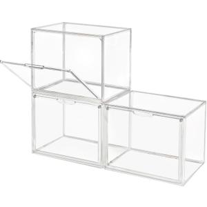 GUDEMAY Clear Stackable Plastic Storage Bins with Magnetic Lid, Dustproof Book & Cosmetic Acrylic Display Cases, Large Figures Collectibles Showcase, Shoe Box, Protection Organizer (L, Count, 3)