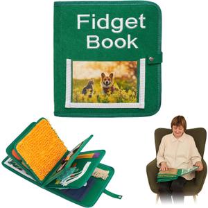 Fidget Book for Elderly | Fidget Blanket for Dementia | Dementia Products for Elderly | Gift, Activities and Fidget Toys for Seniors with Alzheimers or Dementia | Fidget Book v2 (Green)