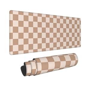 TOXXU Checkered Large Gaming Mouse Pad for Girl with Anti-Slip Base, Checkerboard Extended XL Mousepad, Desk Mat with Stitched Edges for Desk, 31.5 x 11.8 in, Brown
