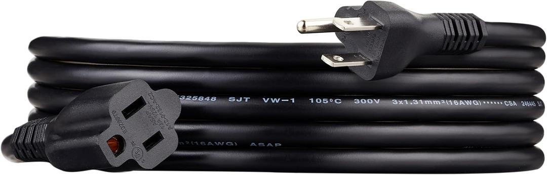 Extension Cord, 10 Ft, 3 Prong Outlet Extender, Indoor, 13 Amps, 125V, Black