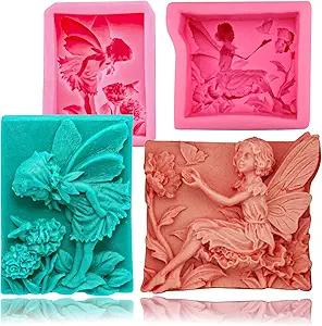2PCS Silicone Soap Molds, 3D Fairy Flower Silicone Molds for Fondant Chocolate Candy, Cute Angle Molds for Handmade Soap Wax Clay Art Crafts Decor Gift Soap Making Supplies