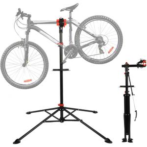 FAHKNS Bike Repair Stand Floor: Height Adjustable Bicycle Workshop Stand with Tool Tray for Road & Mountain Bikes, Red/Black
