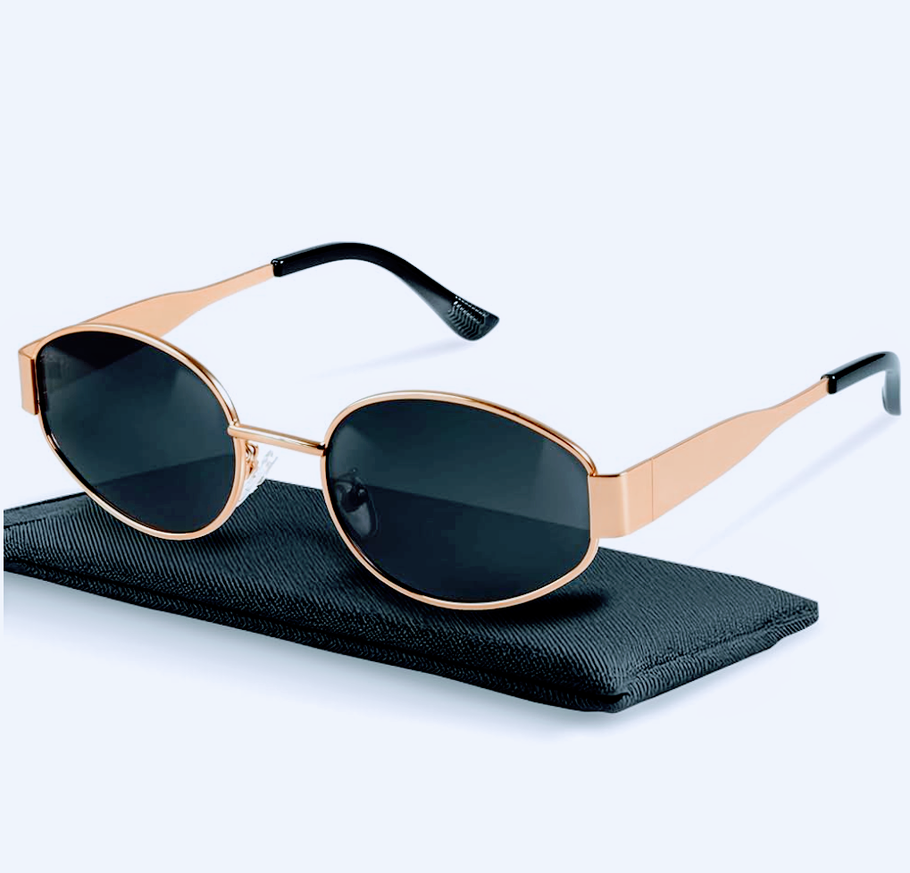 livho 2025 Trendy Oval Sunglasses - Stylish Polarized Shades for Everyday - Retro Metal Frames, Color: Grey/Gold