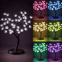 Lighted Cherry Blossom Tree, 48 LED 16 Colors 4 Modes Plug in Artificial Bonsai Tree with Remote for Home Decor Halloween Thanksgiving Christmas Wedding Party, Bend to Shape, Black Base 18 Tall
