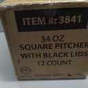 Square Plastic Pitcher with Black Lid, 34 oz - Case Pack of 12 - For Juice, Water, Iced Tea, and Buffet Beverage Service