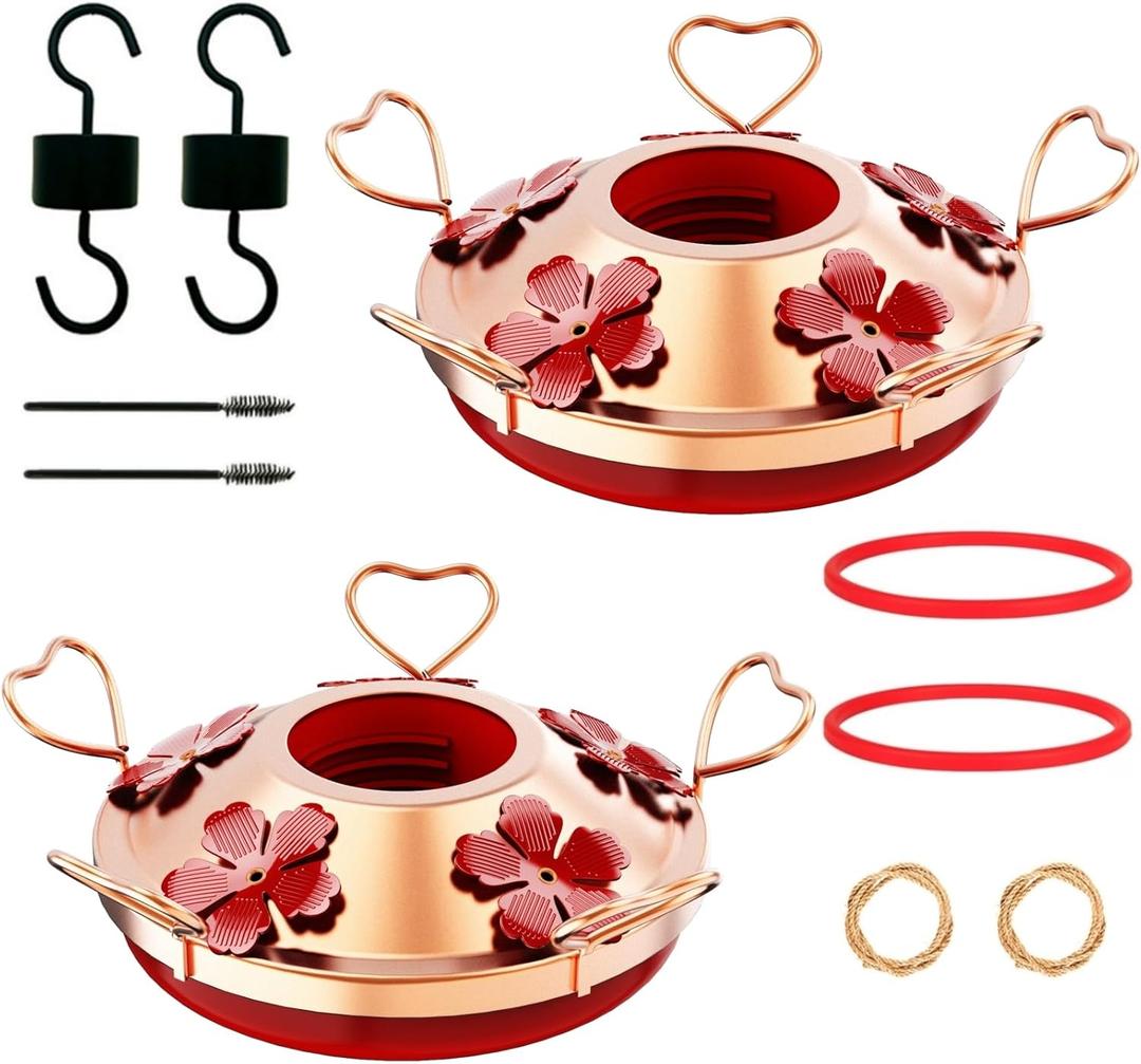 2 Pack Hummingbird Feeder Base Replacement Part Accessories Set - Includes 2 Pcs Bottom Base, Moat Hooks, Seal Rings, Brushes and Hanging Ropes (2, Cooper)
