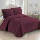 Fancy Linen 3pc Embossed Coverlet Bedspread Set Oversized Bed Cover Solid Floral Daisy Pattern New # Allis (King/California King, Burgundy)