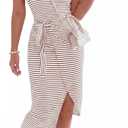 NOLLSOM Women Casual Sleeveless Striped Tank Midi Dresses Halter Neck Ruched Bodycon Dresses Tie Waist T Shirt Summer Dress (Brown, S)
