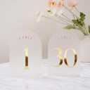 UNIQOOO Frosted Arch Wedding Table Numbers with Stands 1-30, Gold Foil Printed 5x7 Acrylic Display Signs and Holders, Pack of 30, Perfect for Centerpiece, Reception, Decoration, Party, Anniversary, Event