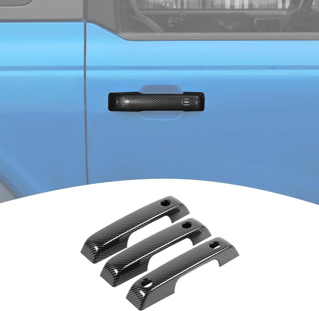 PDKLIN for Bronco Door Handle Cover Trim Carbon Fiber Fit for Ford Bronco 2021 up Carbon Fiber Exterior Accessories 3 Pcs (Gray)