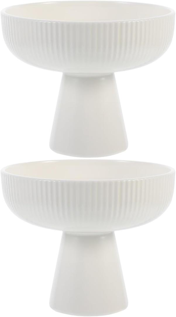 Amosfun 2pcs Ceramic Ice Cream Bowls Dessert Cups - Footed Sundae Pudding and Fruit Cups Valentines Party Holiday Decoration