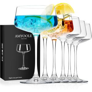 Amyoole Martini Glasses Set of 6, 8 oz Premium Crystal Coupe Glasses, Hand Blown Champagne Drinkware with 6 Cocktail Picks, Clear Cocktail Glasses for Bar, Parties, Martinis, Margaritas