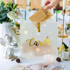Funvalley Surperfect 10" Acrylic Wedding Card Box with String Light with Lock and SlotFrosted Large Clear Gift Card Box for Wedding Money Box Wedding,Birthday Party Reception Decoration