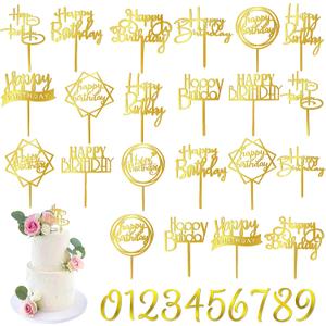 50 PCS Gold Happy Birthday Cake Topper Acrylic Birthday Cupcake Topper Pick for Birthday Party Cake Desserts Pastries Decorations (Gold)