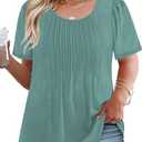 VISLILY Womens-Plus-Size-Summer-Tops Trendy Puff Short Sleeve T Shirts Cute Flowy Pleated Blouses Casual Crewneck Tunics Tee 2XL