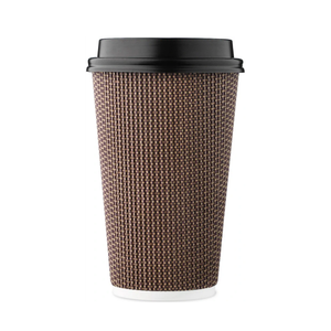 [85 SET]Harvest Pack 16 oz Disposable Coffee Cups, Insulated Ripple Double-Walled Paper Cups with Lids, Brown Geometric, Drinking Cups for Tea Hot Chocolate Drinks To go coffee cups