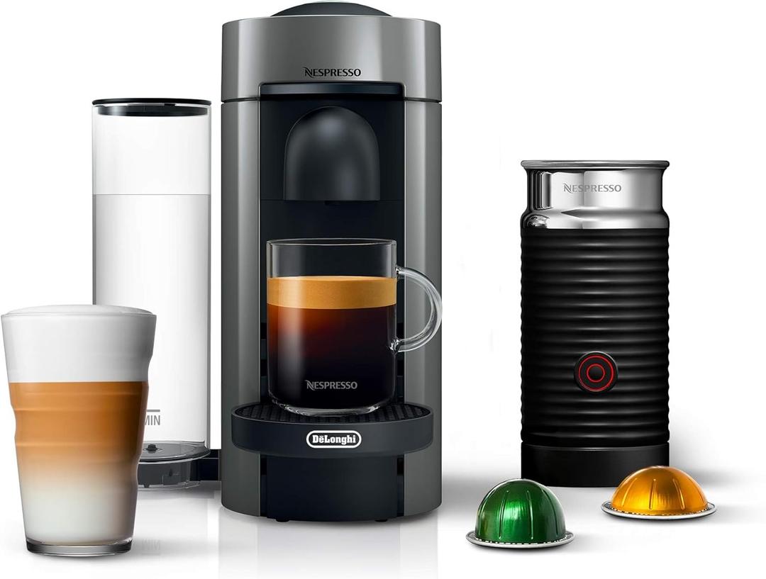 Nespresso Vertuo Plus Coffee and Espresso Maker by De'Longhi, Grey with Aeroccino Milk Frother (Gray)