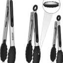Eddeas Kitchen Tongs with Silicone Tips, Tongs for Cooking Heat Resistant 600 Degrees Stainless Steel Locking Tong - 7" 9" & 12 inch Silicone Tong Non-Stick, Black Set of 3