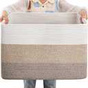 OIAHOMY 108L Large Cotton Rope Basket, Rectangle Woven Baskets for Storage, Nursery Blanket Storage Living Room, Toy Basket With Handle-25x16x16-Gradient Yellow