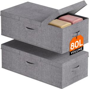 Lifewit 80L Under Bed Storage Containers, 9.8 Inch Tall Underbed Clothes Storage Organizer Bin with Sturdy Sidewalls, Bottom, 3 Lids, Deep Storage Drawer for Clothes, Shoes, Blankets, Pillows 2 Pack