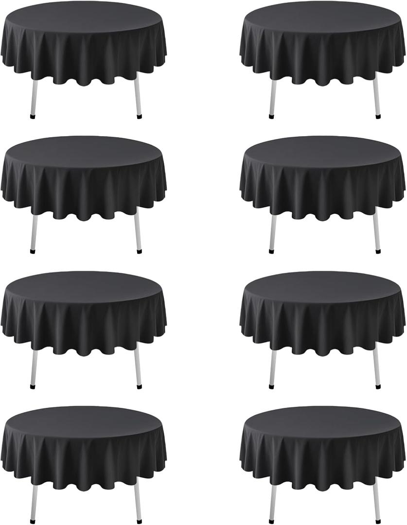 8 Pack Black Round Tablecloth 60 Inch Black Table Cloth for Round Tables, Reusable and Washable Polyester Tablecloth Stain Wrinkle Resistant Decorative Table Cover for Wedding Party Dining Banquet