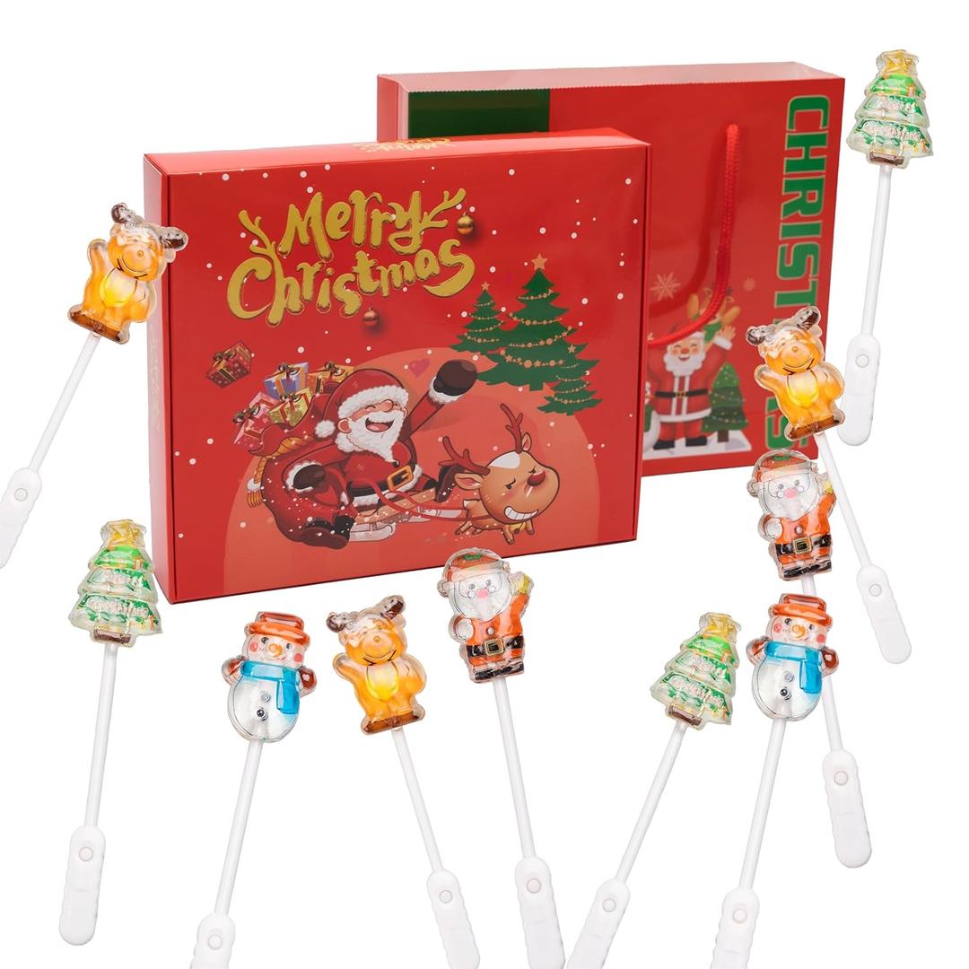 Christmas Lollipops Candy, 4 Pack Christmas Candy Individually Wrapped, Fruit Flavored Light-Up Suckers Bulk For Festive Treats (EXP 07/15/25)