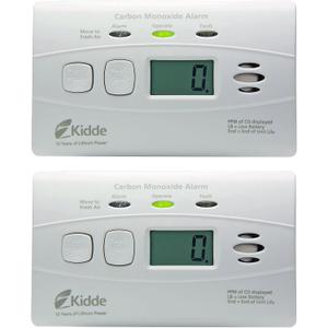 Kidde Carbon Monoxide Detector with 10-Year Battery, Digital Display, 3 LEDs, Replacement Indicator, Peak Level Memory, 2 Pack