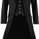 Men's Vintage Tailcoat Jacket Gothic Victorian Coat Uniform Halloween Costume with Pocket (M, Black)