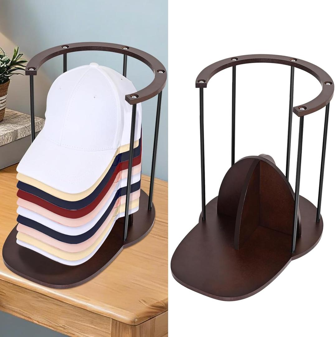 SNOWSTAR Hat Storage for Baseball Caps, Wood & Metal Hat Organizer Holder Display Stand for At Least 15 Hats,Space-Saving Baseball Cap Storage for Desk, Closet,Bedroom,Entryway.