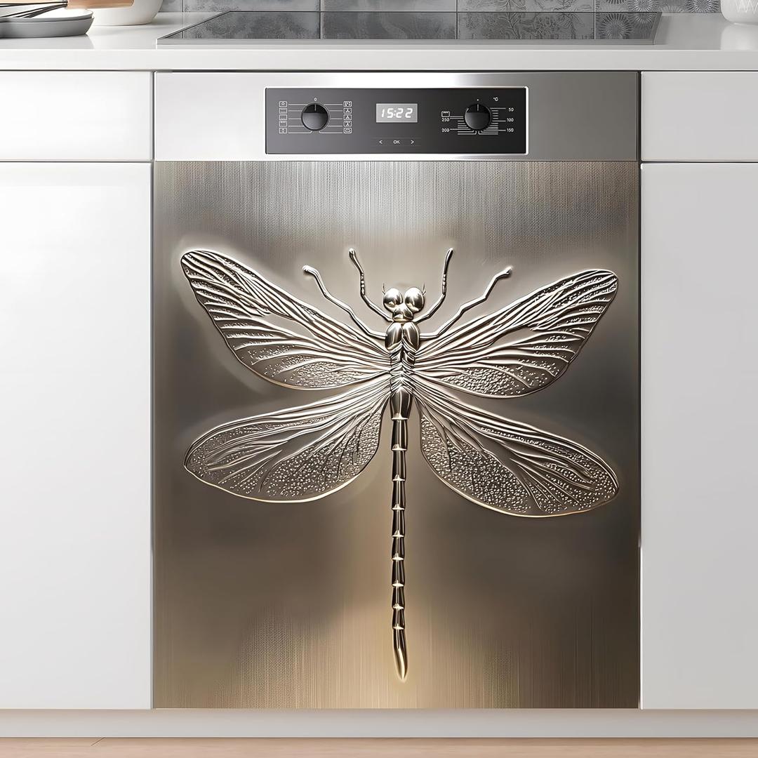 Dishwasher Magnet Sticker Cover Panel Decal Refrigerator Magnetic Sticker Decorative for Kitchen Decoration,Fridge Door Cover,Home Appliances Decor Stickers 23"x26" (Dragonfly)