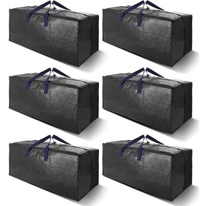 Heavy Duty Extra Large Moving Bags W/Backpack Straps - Strong Handles & Zippers, Storage Totes For Space Saving, Fold Flat, Alternative to Box and Bin (Set of 6, Black)