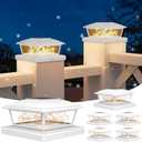 VOLISUN Solar Post Cap Lights Outdoor 6Pack, White Fence Cap Lights Solar Powered Fits 4x4 6x6 Wooden/4x4 5x5 Vinyl Post, Firefly filaments Lighting for Garden/Patio/Porch,with Warm White