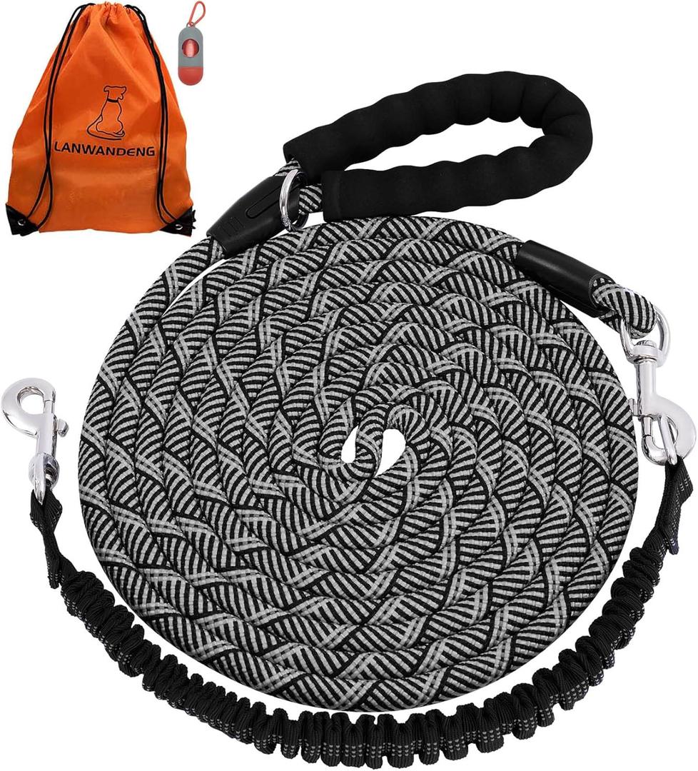 Long Dog Leash with Reflective Threads 30FT,Heavy Duty Bungee Dog Leashes for Small Medium Large Breed Dogs,Shock Absorbing Training Leash for Walking,Hunting,Camping&Yard