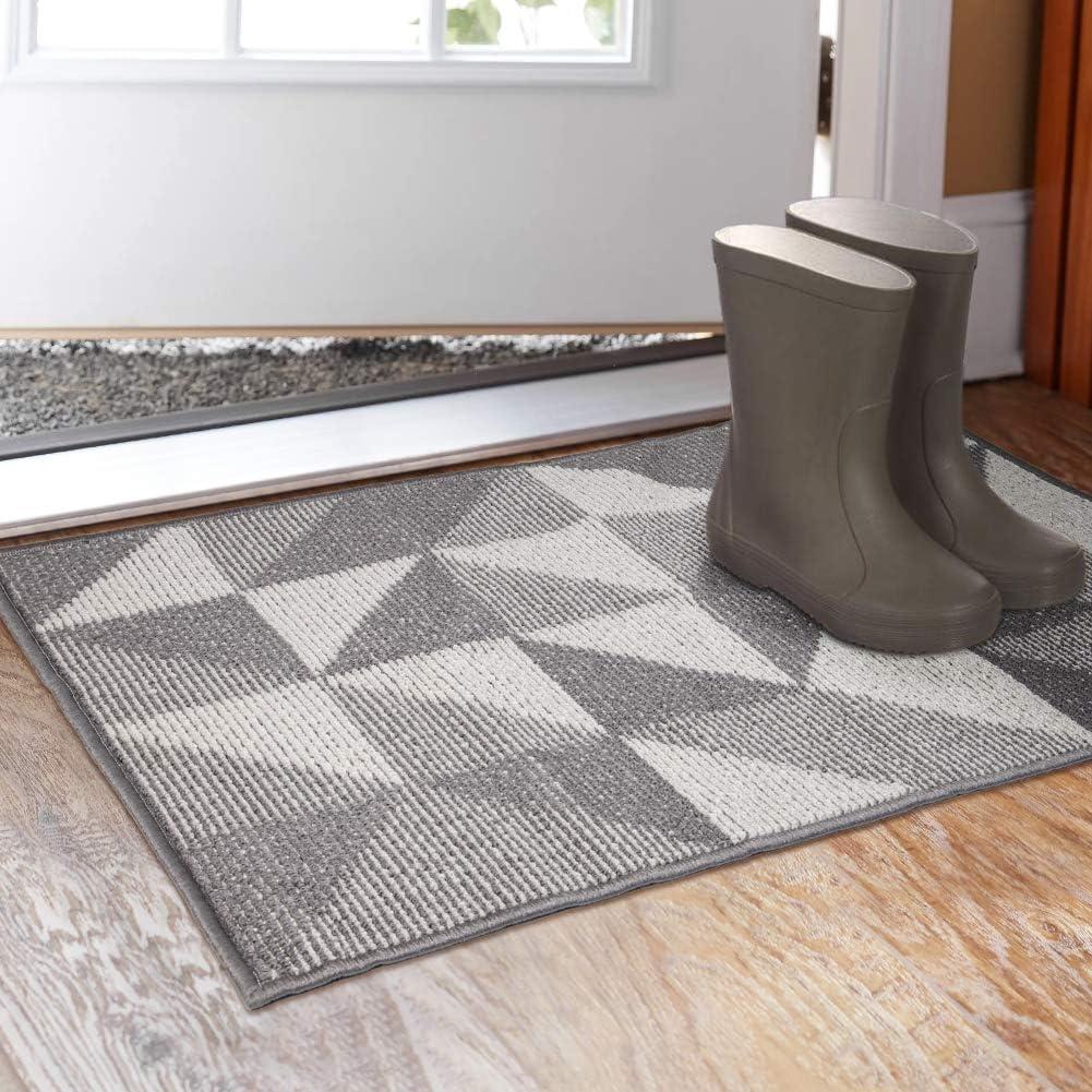 Indoor Doormat 20"x 32", Absorbent Front Back Door Mat, Rubber Backing Non Slip Floor Mats Inside Mud Dirt Trapper Outside Entrance Front Door Rug Carpet, Machine Washable Low Profile - Grey Geome