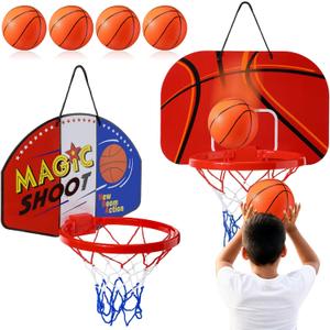 Sosation 2 Pcs Mini Basketball Hoop with 4 Basketball, Sticky Hook, Pump, Indoor No Drilling Basket Ball Hoop Decompress Game for Kid Adult Back to School Gift